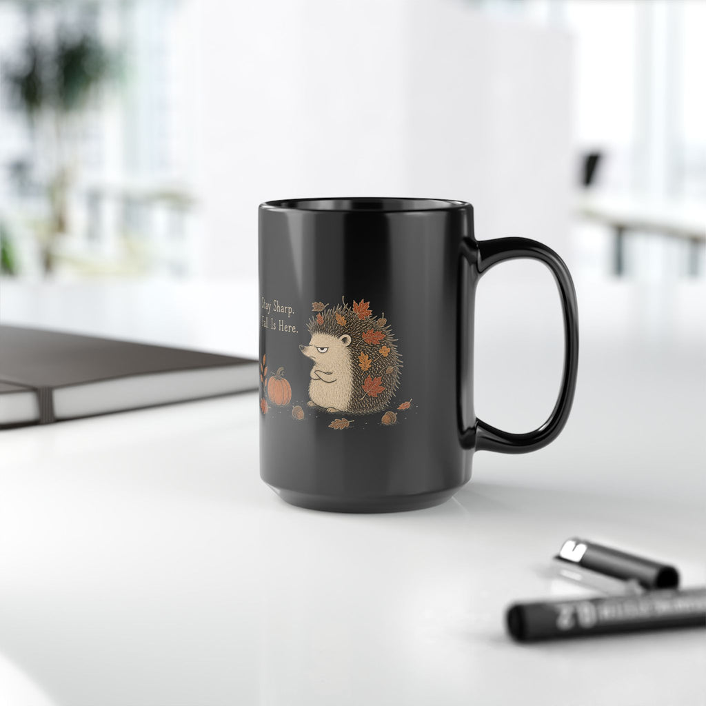 Hedgehog Mug – "Stay Sharp. Fall Is Here" (Black)