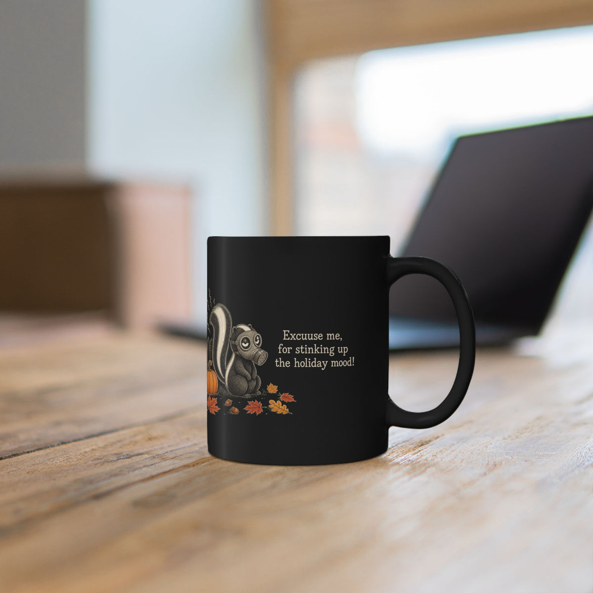 Skunk Mug – "Stinking Up the Holiday Mood" (Black)