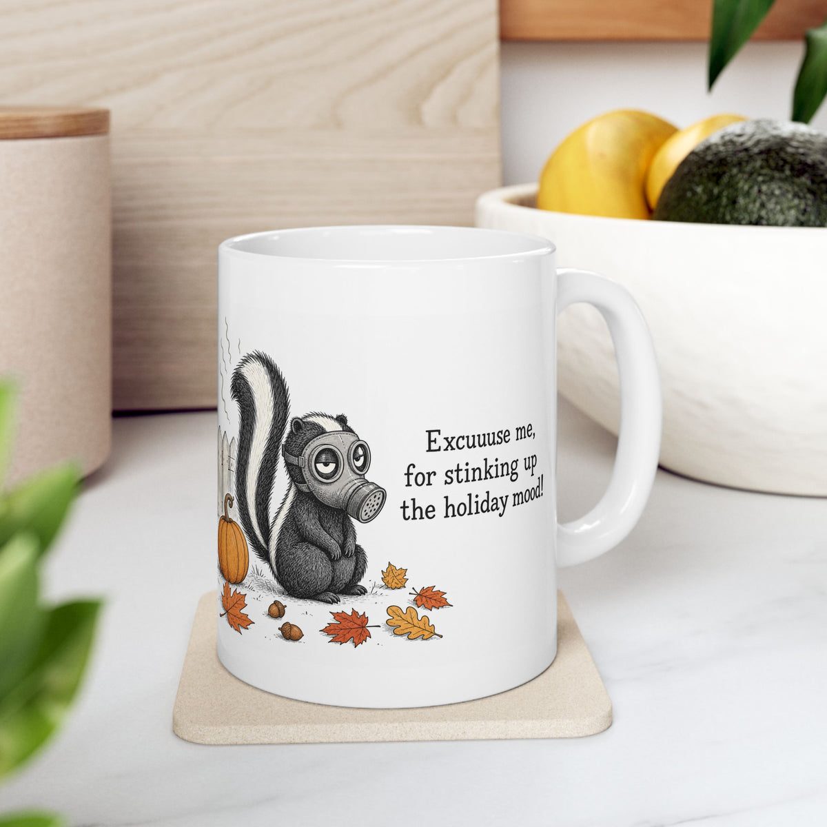 Skunk Mug – "Stinking Up the Holiday Mood" (White)