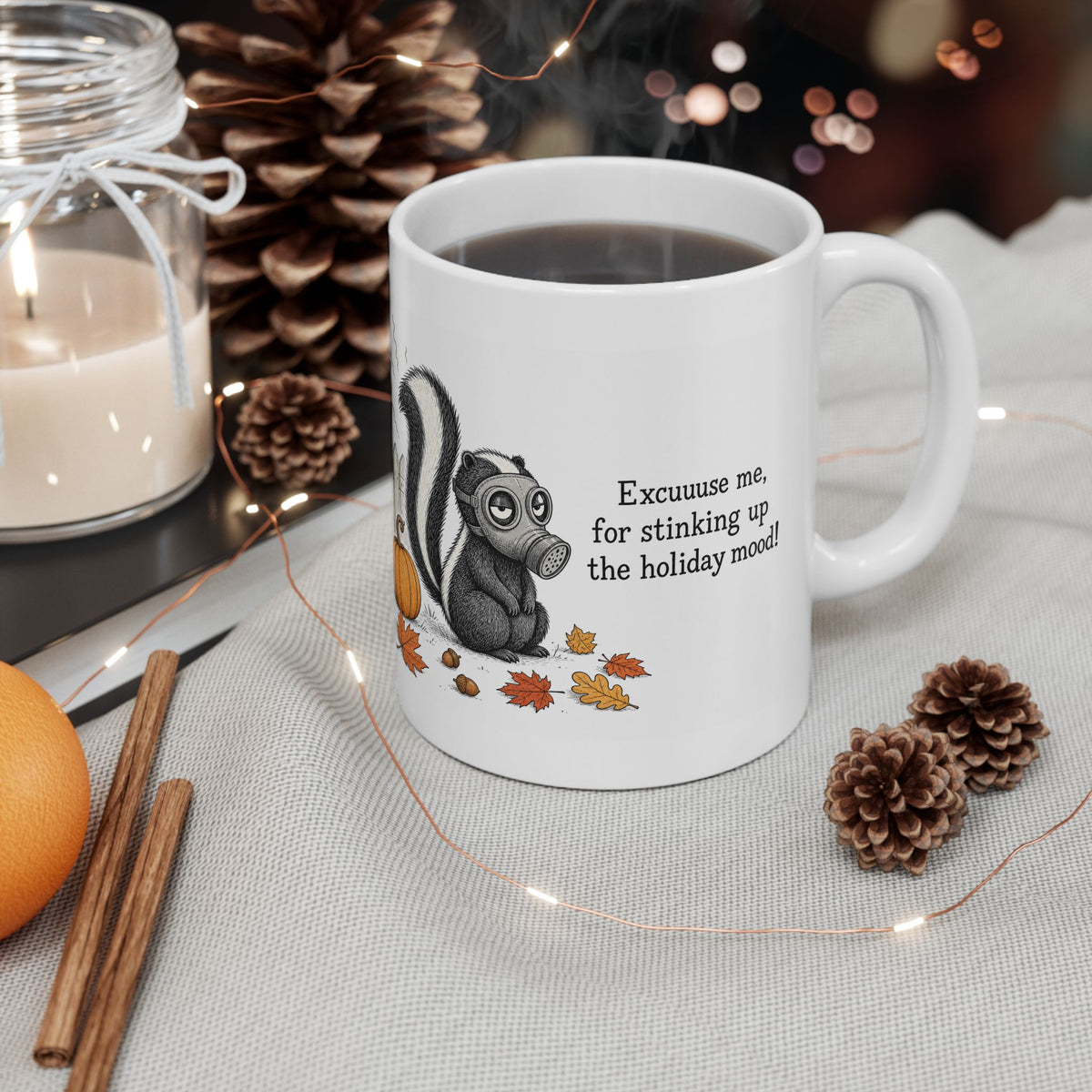 Skunk Mug – "Stinking Up the Holiday Mood" (White)