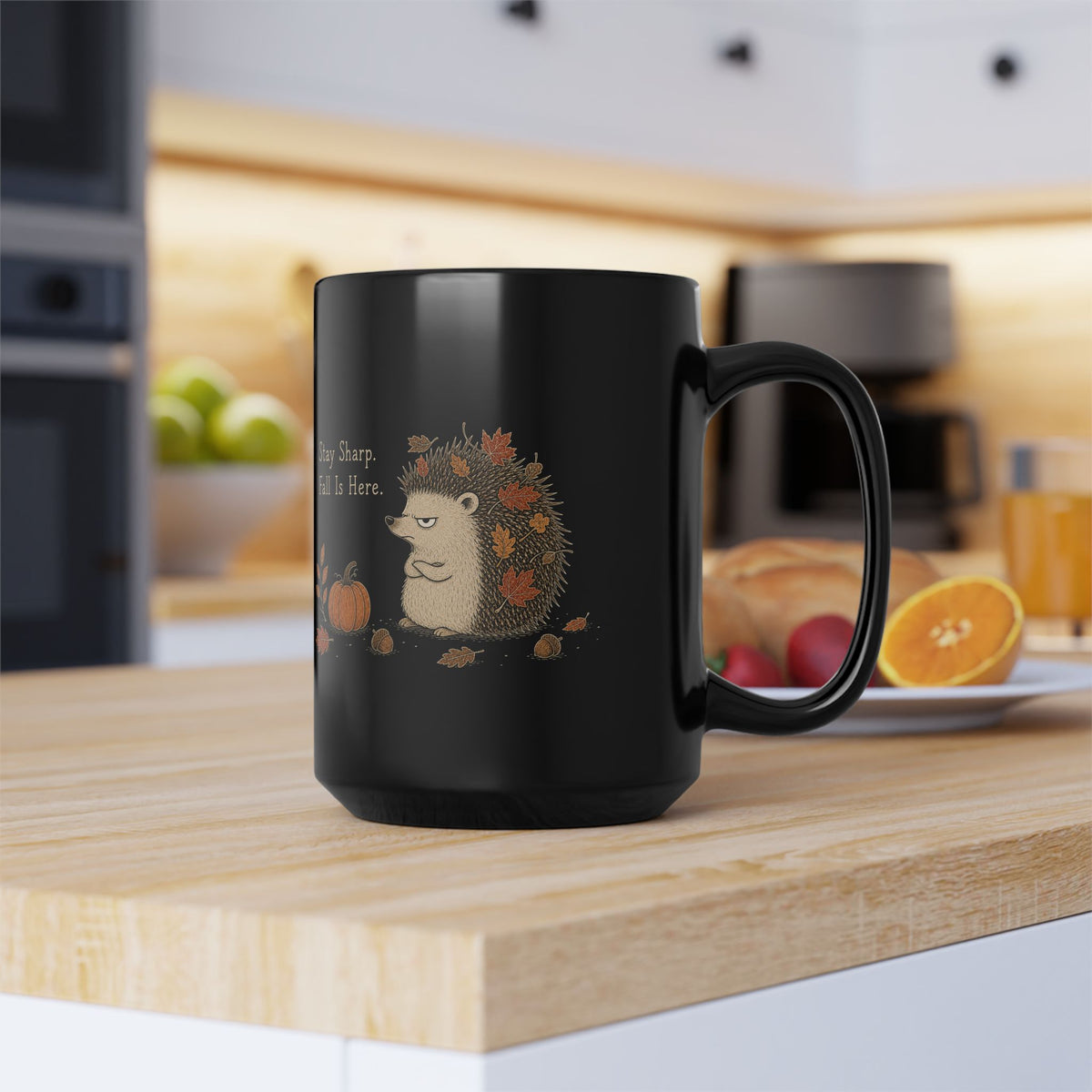Hedgehog Mug – "Stay Sharp. Fall Is Here" (Black)