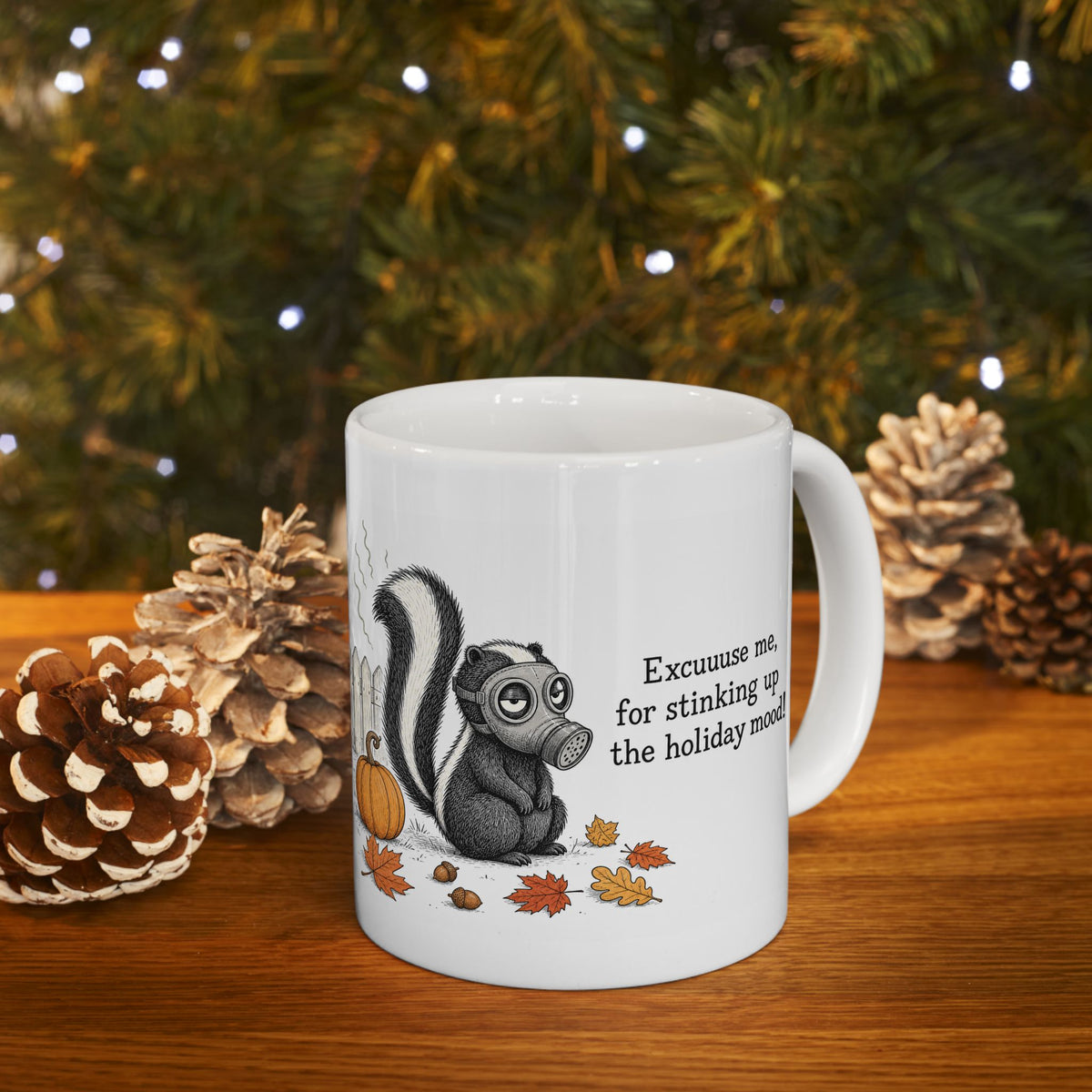 Skunk Mug – "Stinking Up the Holiday Mood" (White)