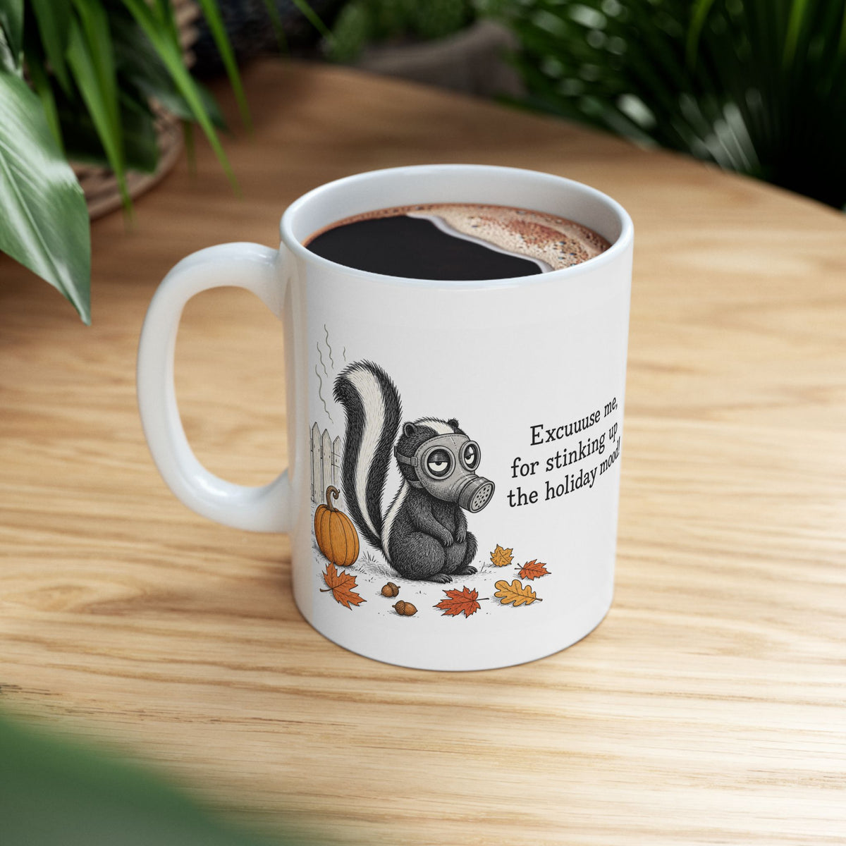 Skunk Mug – "Stinking Up the Holiday Mood" (White)