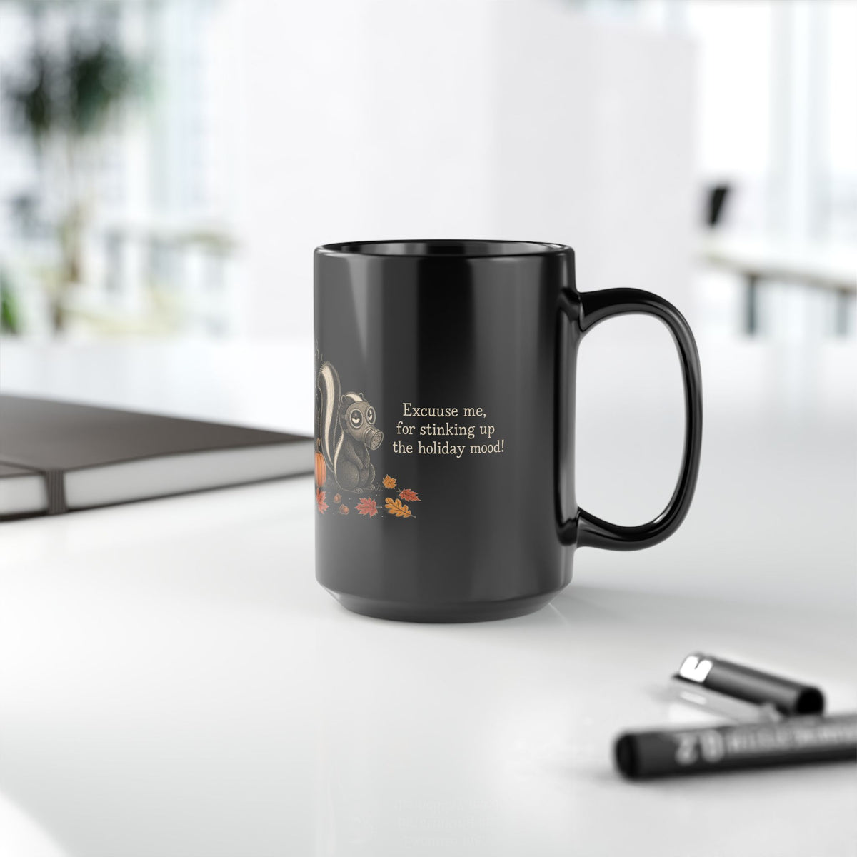 Skunk Mug – "Stinking Up the Holiday Mood" (Black)
