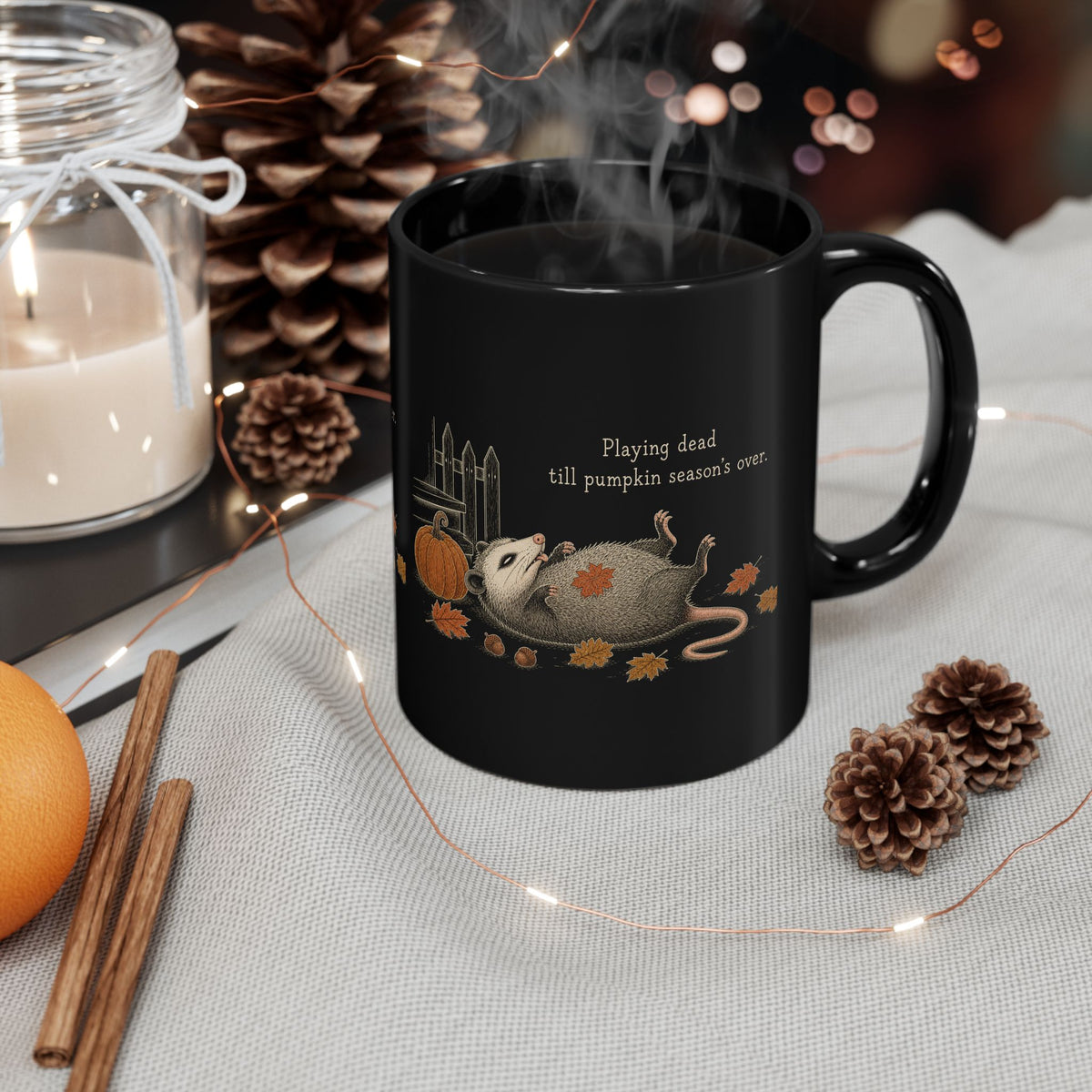 Possum Mug – "Playing Dead Till Pumpkin Season's Over" (Black)