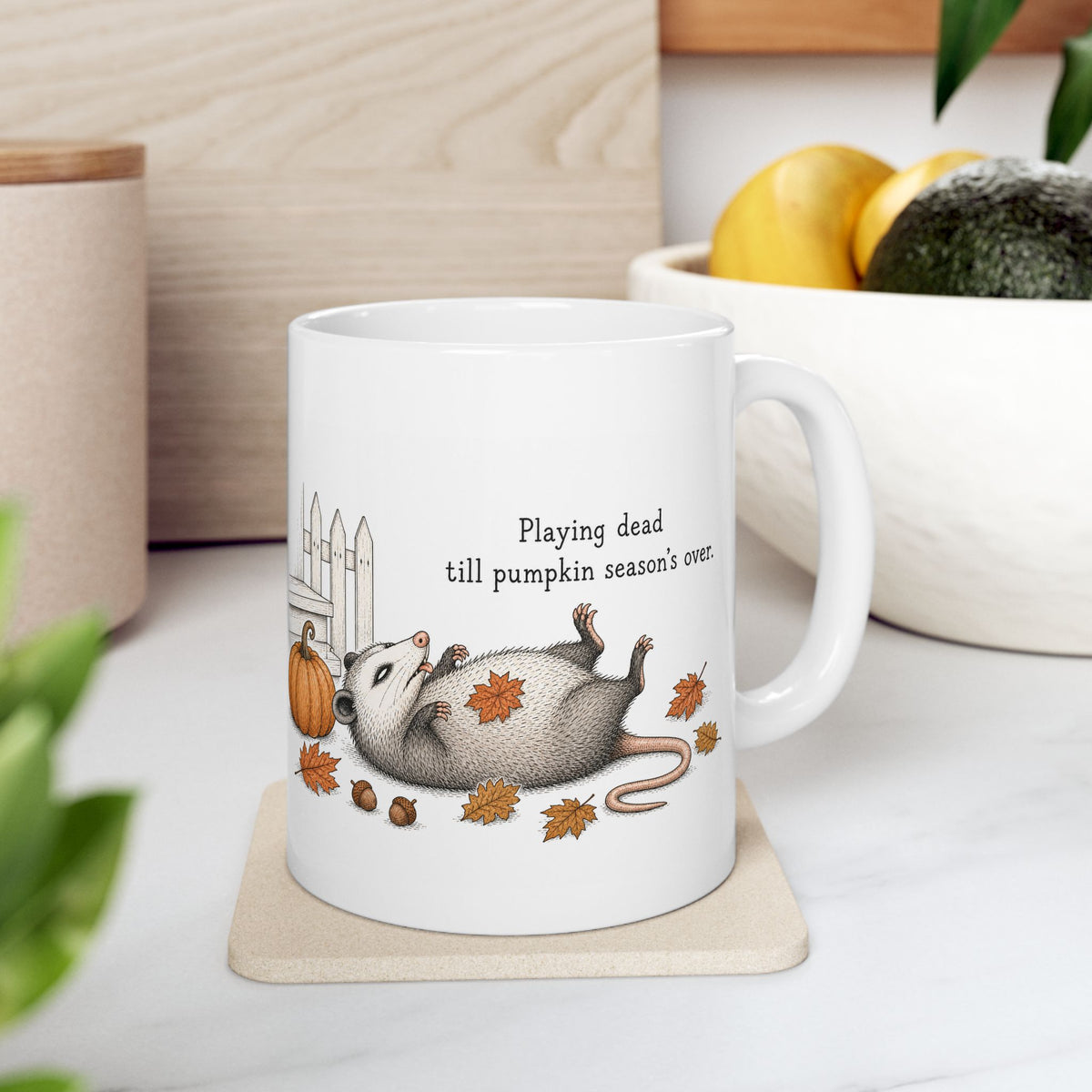 Possum Mug – "Playing Dead Till Pumpkin Season's Over" (White)